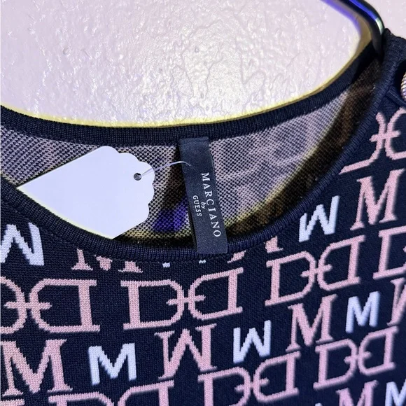 Guess by Marciano Black and Cream Logo Midi Bodycon Dress - Picture 5 of 5